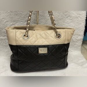 Nine West Black and Cream Quilted Tote
